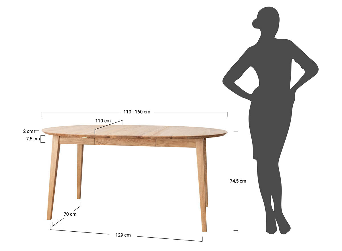 Round oak table 110 cm to 160 cm extendable Orbetello