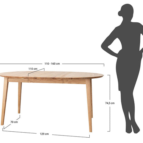 Round oak table 110 cm to 160 cm extendable Orbetello
