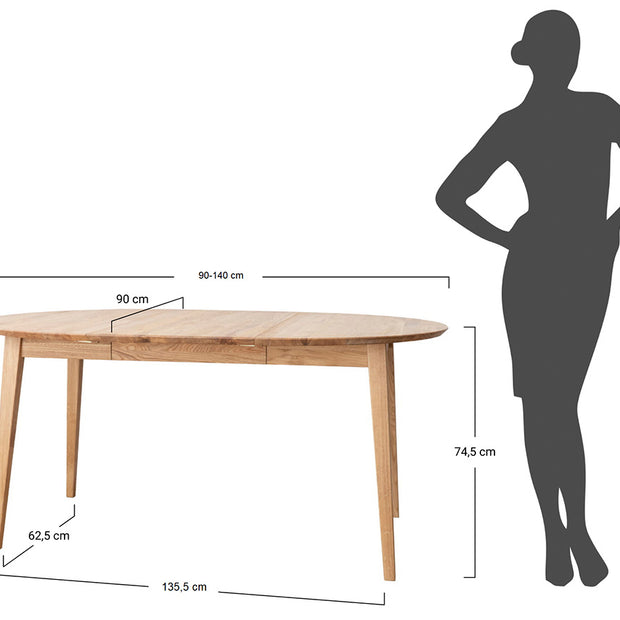 Round oak table 90 cm to 140 cm extendable Orbetello