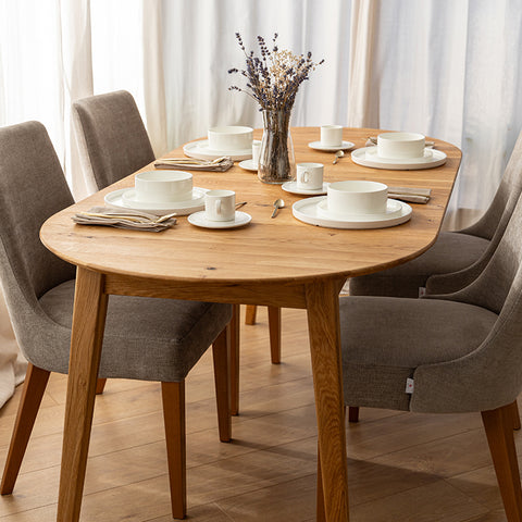Round oak table 110 cm to 160 cm extendable Orbetello