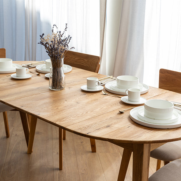 Round oak table 90 cm to 190 cm extendable Orbetello